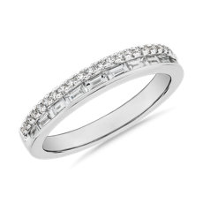 14k 白金 ZAC ZAC POSEN 双排长方形和密钉钻石结婚戒指（3/8 克拉总重量）