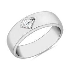 14k 白金ZAC ZAC POSEN 羅盤式鑲嵌法公主方形單鑽戒指（1/4 克拉總重量）