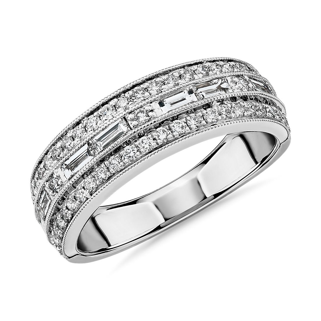 ZAC ZAC POSEN Triple Row East-West Baguette & Pavé Diamond Wedding Ring in 14k White Gold (6 mm, 3/4 ct. tw.)