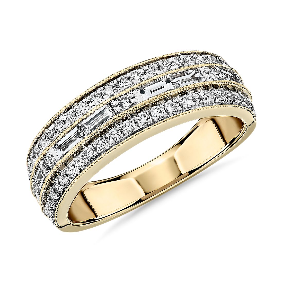 ZAC ZAC POSEN Triple Row East-West Baguette & Pavé Diamond Wedding Ring in 14k Yellow Gold (6 mm, 3/4 ct. tw.)