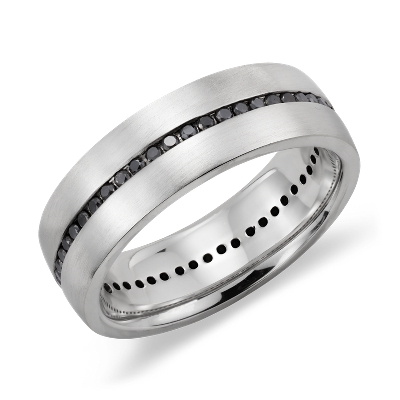 Channel Set Black Diamond Men S Wedding Ring In Sterling Silver With