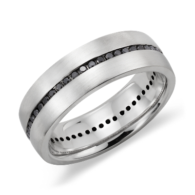Channel Set Black Diamond Men�s Wedding Ring in Sterling