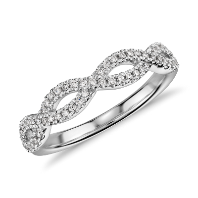 Infinity Twist Micropave Diamond Wedding Ring In 14k White Gold 1 5