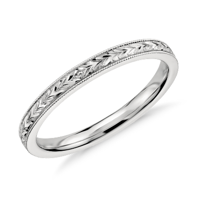 Hand-Engraved Wedding Ring in 30k White Gold | Blue Nile