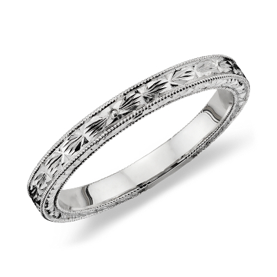 Hand-Engraved Wedding Ring in 34k White Gold | Blue Nile