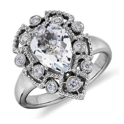 White Topaz and Diamond Ring in 14k White Gold Blue Nile
