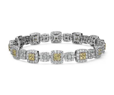 Fancy Yellow and White Diamond Halo Bracelet in 18k Gold (5.12 ct. tw ...