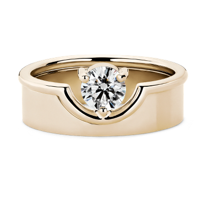Bague De Fiancailles Diamant Serti Chaton The Duo Ring Wwake En Or Jaune 14 Carats Issu De L Extraction Equitable Blue Nile