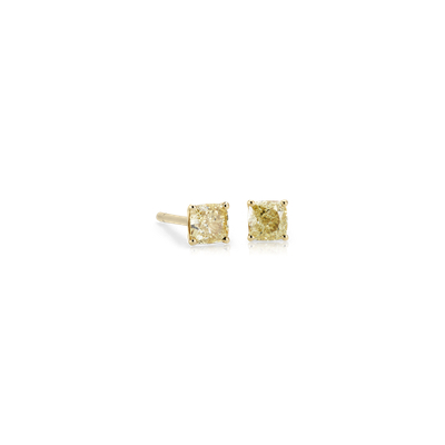 Yellow Diamond Cushion Cut Earrings In 18k Yellow Gold 1 2 Ct Tw