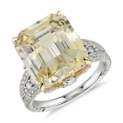 Emerald Cut Yellow Sapphire And Diamond Ring In 18k White And Yellow Gold 12 03 Ct Tw Center Blue Nile