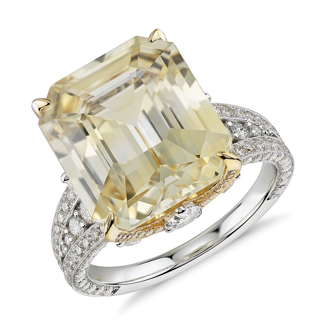 Emerald-Cut Yellow Sapphire and Diamond Ring in 18k White and Yellow Gold (12.03 ct. tw. centre)