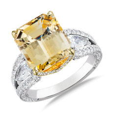 Yellow Sapphire and Diamond Ring in 18k White Gold