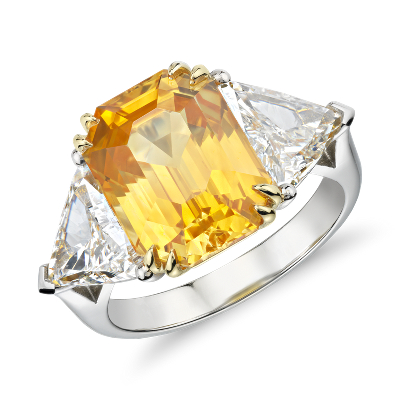 Yellow Sapphire and Diamond Three-Stone Ring in Platinum (8 ct. center ...