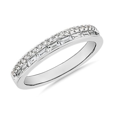 14k 白金 ZAC Zac Posen 双排长方形和密钉钻石结婚戒指（3/8 克拉总重量）