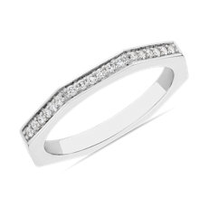 新款 14k 白金 ZAC Zac Posen 几何钻石结婚戒指（1/10 克拉总重量）