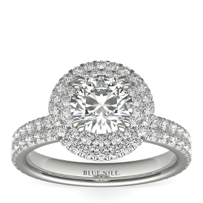 Blue Nile Studio double halo engagement ring in platinum.