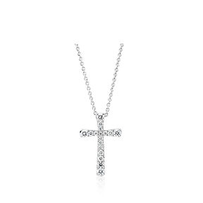 采用十字架设计的镶圆钻小巧14k 白金吊坠。
