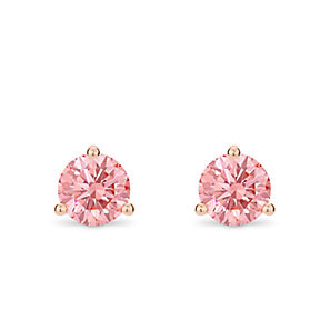 實驗室培育粉紅色圓形單顆鑽石馬丁尼風格鑲嵌法釘款耳環
