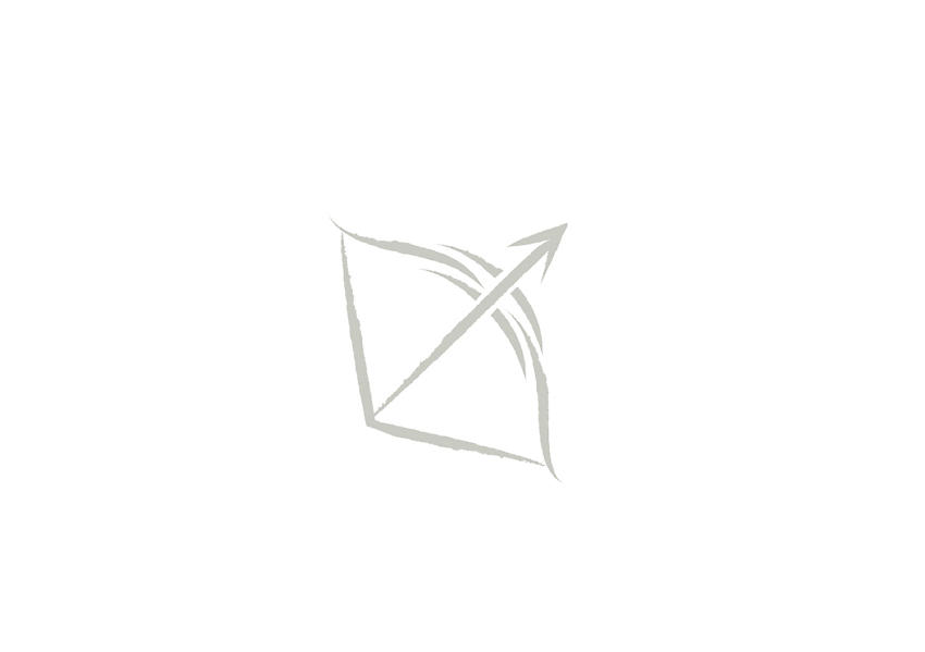 Una ilustración de un arco y una flecha, el símbolo zodiacal de Sagitario, con pinceladas a mano alzada en color gris