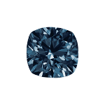 Cushion shape diamond with a dark blue colour