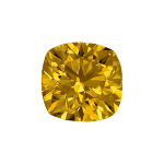 Cushion shape diamond with a deep yellow colour