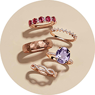 Gemstone and diamond rose gold rings