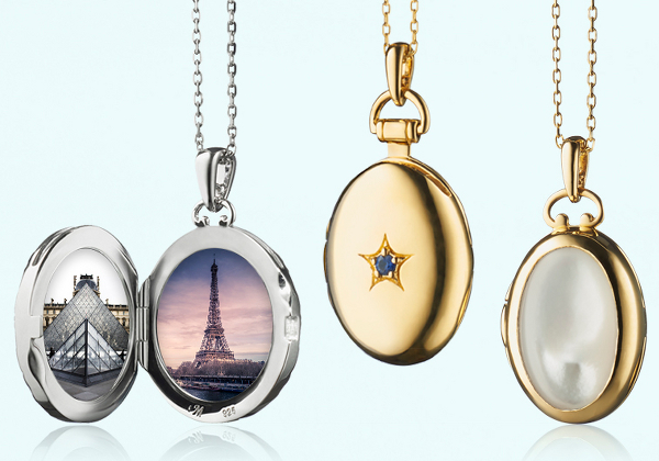 Lockets featuring different metals and details.