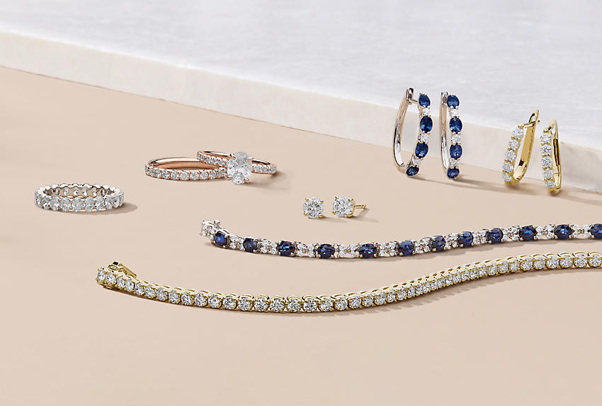 An assortment of sapphire and diamond jewellery.