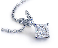 Colgantes con solitario de diamante de talla princesa en oro blanco de 18k