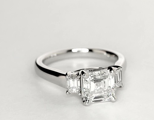 Truly Zac Posen Three-Stone Emerald-Cut Diamond Engagement Ring in ...