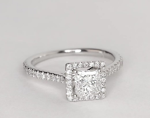 Princess-Cut Floating Halo Diamond Engagement Ring in 14k White Gold (1 ...