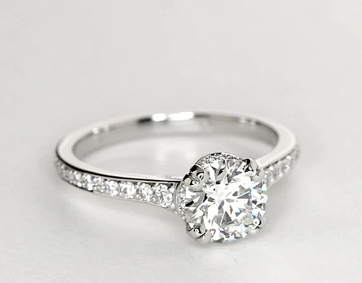 Graduated Double Prong Pavé Diamond Engagement Ring in Platinum (1/4 ct ...
