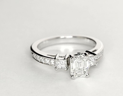 Trio Princess Cut Pavé Diamond Engagement Ring in 14k White Gold (1/3 ...
