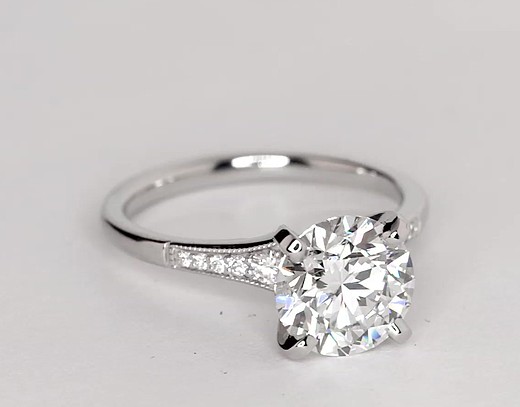 Graduated Milgrain Diamond Engagement Ring in Platinum (1/10 ct. tw ...