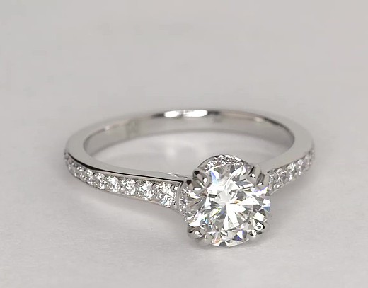 Graduated Double Prong Pavé Diamond Engagement Ring in Platinum (1/4 ct ...