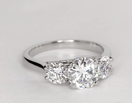 Three-Stone Pavé Gallery Diamond Engagement Ring in Platinum | Blue Nile