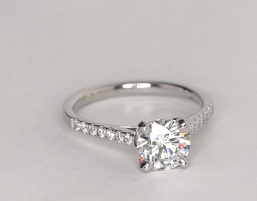 Petite Cathedral Pavé Diamond Engagement Ring in Platinum (1/6 ct. tw ...