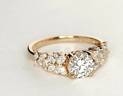 Monique Lhuillier Petal Garland Diamond Engagement Ring in 18k Rose ...