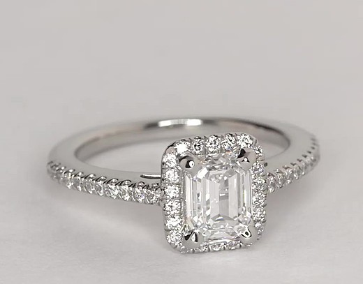 Emerald Cut Halo Diamond Engagement Ring in Platinum | Blue Nile