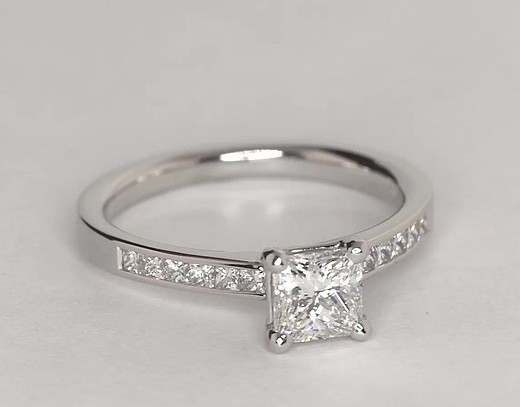 Channel Set Princess Cut Diamond Engagement Ring in 14k White Gold (1/4 ...