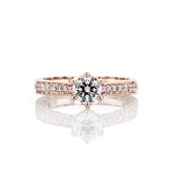 0.51 ct. Round Diamond Six-Prong Hand-Engraved Diamond Engagement Ring in 14k Rose Gold