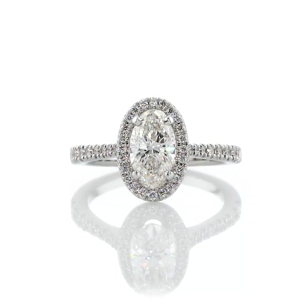 0.81 ct. Oval Diamond Oval Diamond Bridge Halo Diamond Engagement Ring in 14k White Gold