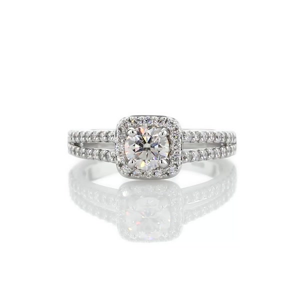 0.51 Carat Split Shank Halo Diamond Engagement Ring