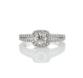 Split Shank Halo Diamond Engagement Ring in 14k White Gold
