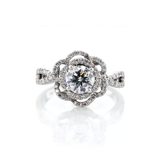 0.9 ct. Round Diamond ZAC ZAC POSEN Open Lace Floral Twist Diamond Engagement Ring in 14k White Gold