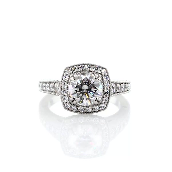 1.09 Carat Blue Nile Studio Victorian Halo Diamond Engagement Ring