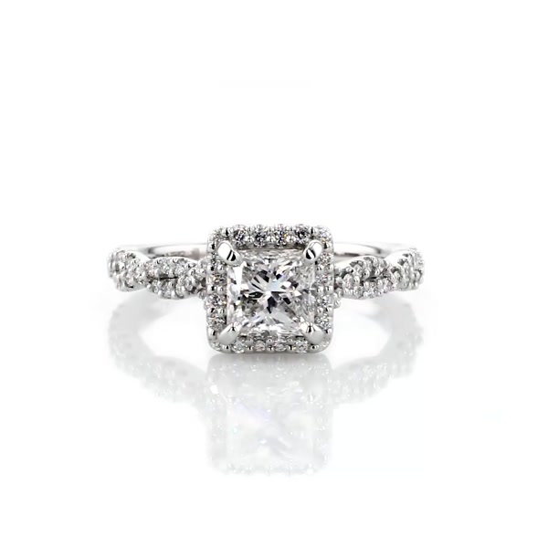 1 Carat Twisted Band Halo Diamond Engagement Ring