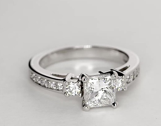Trio Pavé Diamond Engagement Ring in 14k White Gold (1/4 ct. tw ...