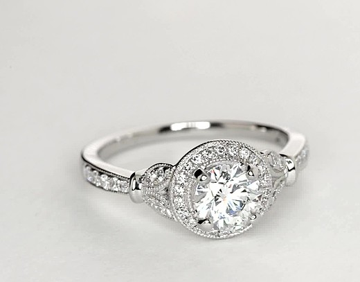 Monique Lhuillier Vintage Floral Halo Diamond Engagement Ring in ...