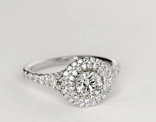 Duet Halo Diamond Engagement Ring in 18k White Gold | Blue Nile